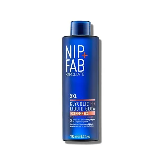 Nip + Fab Liquid Glow 6% Glycolic Acid Face Tonic with Hyaluronic Acid, Salicylic Acid Exfoliating AHA BHA Toner Hydrating Exfoliates Unclogs Pores Hydrates Skin, 6.7 Fl Oz (Pack of 1)