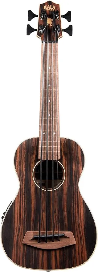 Kala UBASS-EBY-FL Striped Ebony Fretless U-Bass Acoustic-Electric Ukulele Bass Natural
