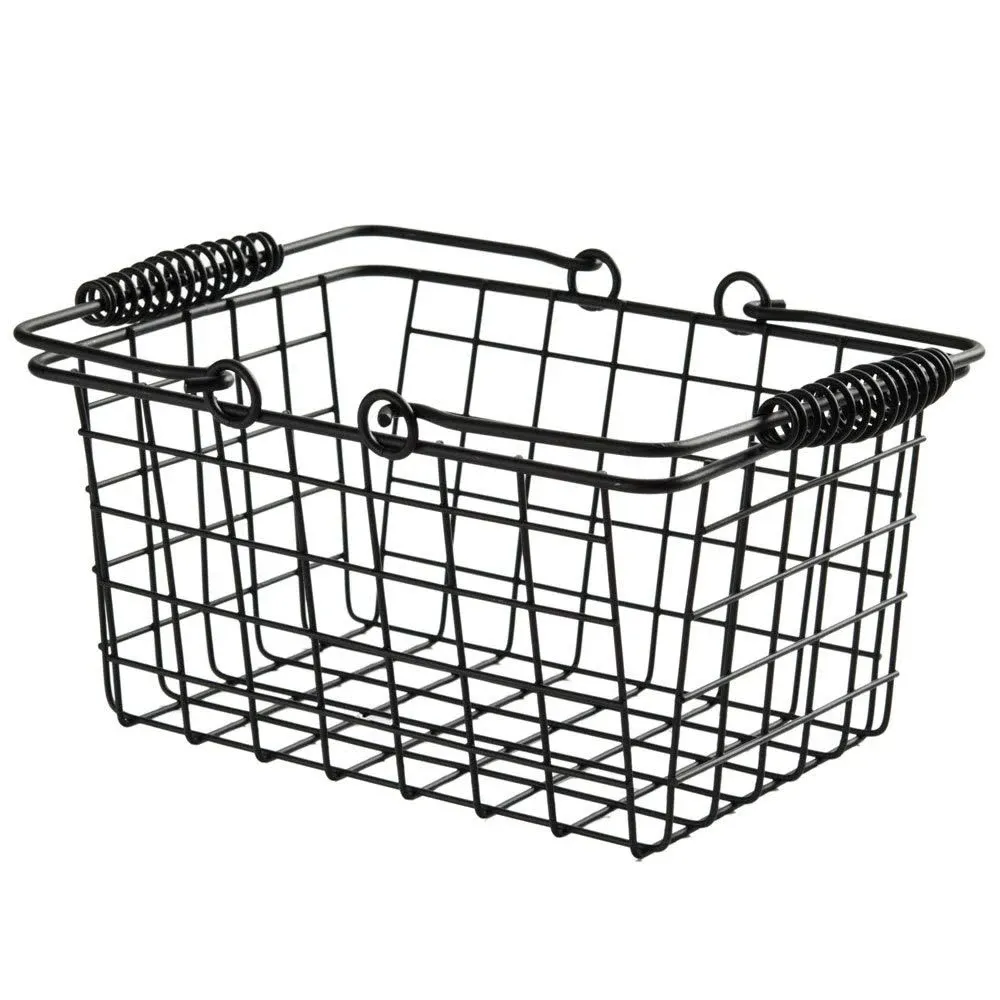 American Metalcraft RBHB975 9" x 7" Black Rectangular Basket w/ Handles