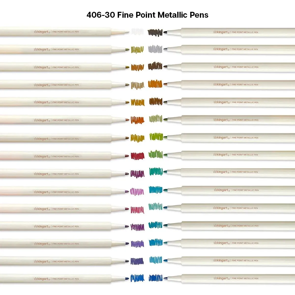 Kingart® Studio Metallic Fine Point Permanent Ink Unique Color Pens 30 Count