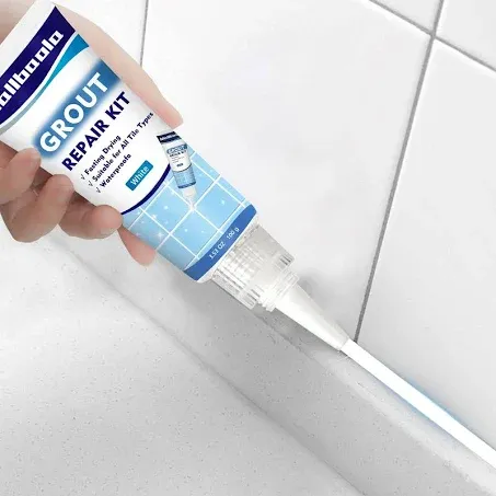 Grout Repair Kit, 2 Pack White Grout Filler Tubes, Grout Sealer Bathroom Shower Kitchen Floor Tile, Fast Drying Tile Grout Paint, Restore and Renew Tile Joints Line, Gaps, Replace Grout Pen