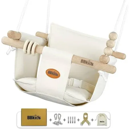  Indoor Baby Swing, Canvas Baby Swing, Wooden Hammock Hanging Swing Seat Chair 