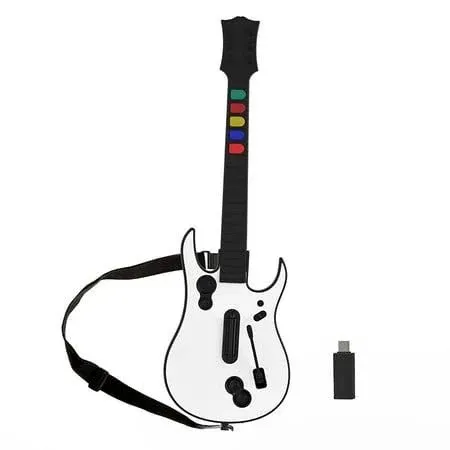 Wireless Guitar Controller for PC and PS3, Compatible with Guitar Hero and Rock Band Games, with Dongle White