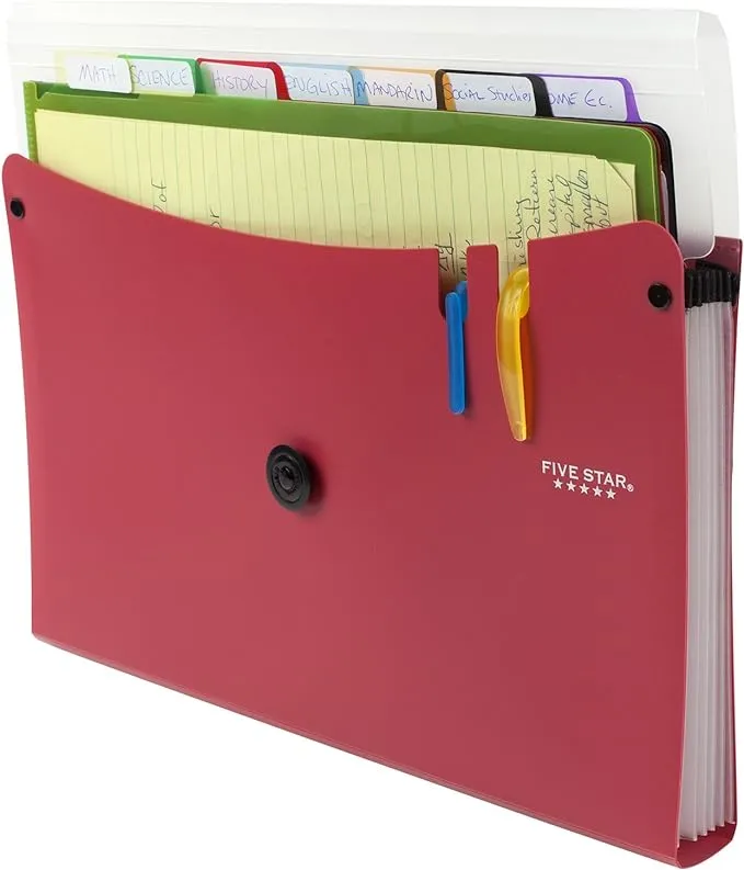 Five Star Expanding File with Removable Files, 7-Pocket Expandable File Folder, 13" x 10-1/4", Red (73944)