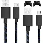 Talkworks Controller Charger Cord for Xbox One - 2 Pack 10 ft Nylon Braided Micro USB Charging Cable - Also Android Compatible with Samsung Galaxy PS4