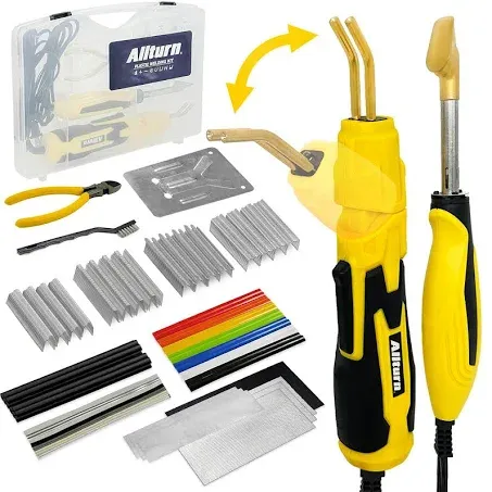 Allturn Plastic Welder 2 in 1,Plastic Welding Kit Car Bumper Repair Kit,4 Types of Plastic Welding Staples,Plastic Welding Rods Consumables Kit,YELLOW.