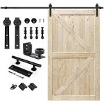 S&Z TOPHAND 48 in. x 84 in. Unfinished British Brace Knotty Barn Door with 8FT Sliding Door Hardware Kit (48in + J Shape)