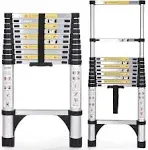 JADDUO Telescoping Ladder 10.5 FT Extension Ladder Aluminum Lightweight Telescopic Ladder with 2 Triangle Stabilizers Telescoping Atti