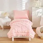 NEW- 4 Pieces Pinch Pleated Toddler Bedding Set with Ruffle Fringe Pink