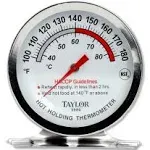 Taylor Precision 5980N Professional Series Hot Holding Thermometer, 2" dial with Stainless Steel casing, 100° to 180°F (38° to 82° C) Temperature Range, HACCP guidelines on dial face, Hangs or Stands