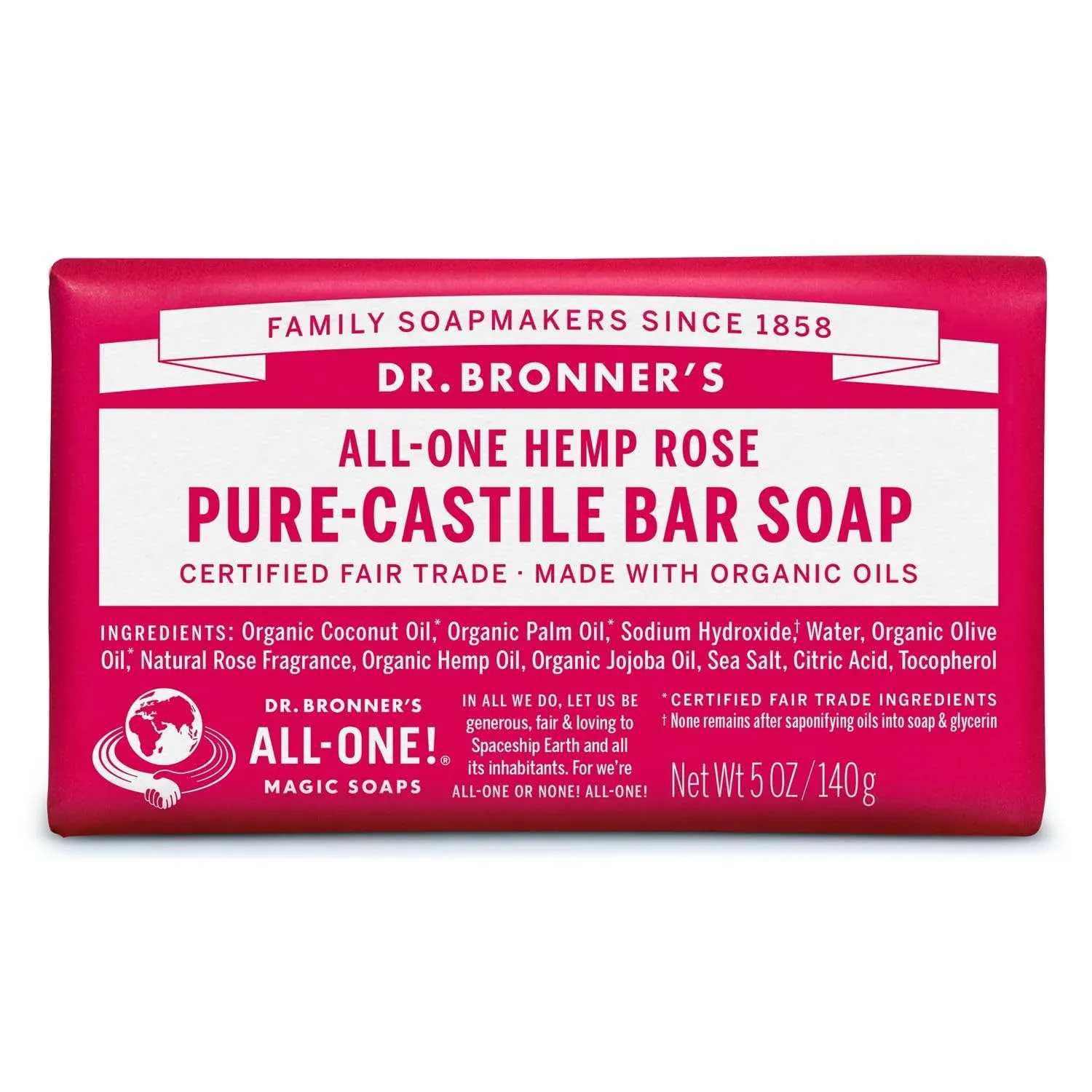 Dr Bronners - Castile Soap Bar - Rose (140g)