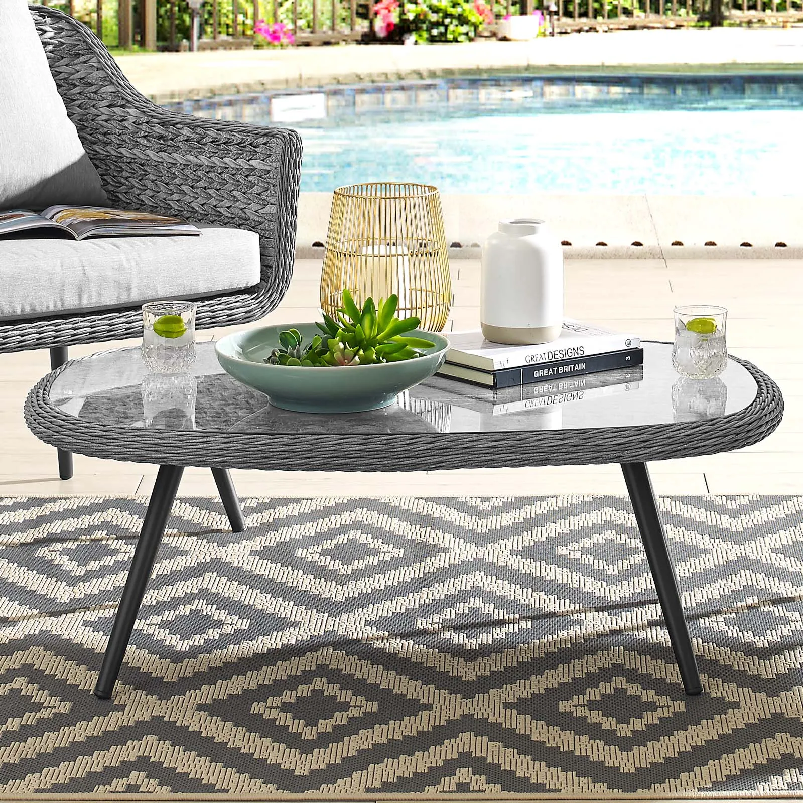 Modway Endeavor Outdoor Patio Wicker Rattan Coffee Table Gray - EEI-3026