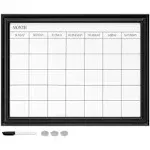 Navaris Framed Calendar Whiteboard for Wall - 18" x 24" Magnetic Dry Erase Monthly Planner - White Board with Frame - Includes Magnets and Marker