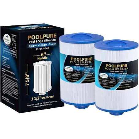 POOLPURE 6CH-940 Spa Filter Replaces PWW50P3(1 1/2" Coarse Thread), 817-0050, Filbur FC-0359, 25252, 03FIL1400, Waterway Front Access Skimmer, Screw in SAE Thread Filter 2 Pack