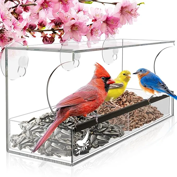 Window Bird Feeder Easy to Use to Attract Birds, Cool and Unusual for Adults who have Everything, Bird Watching Window Bird Feeders with Strong Suction Cups-Large In Window Viewing for Elderly Parents