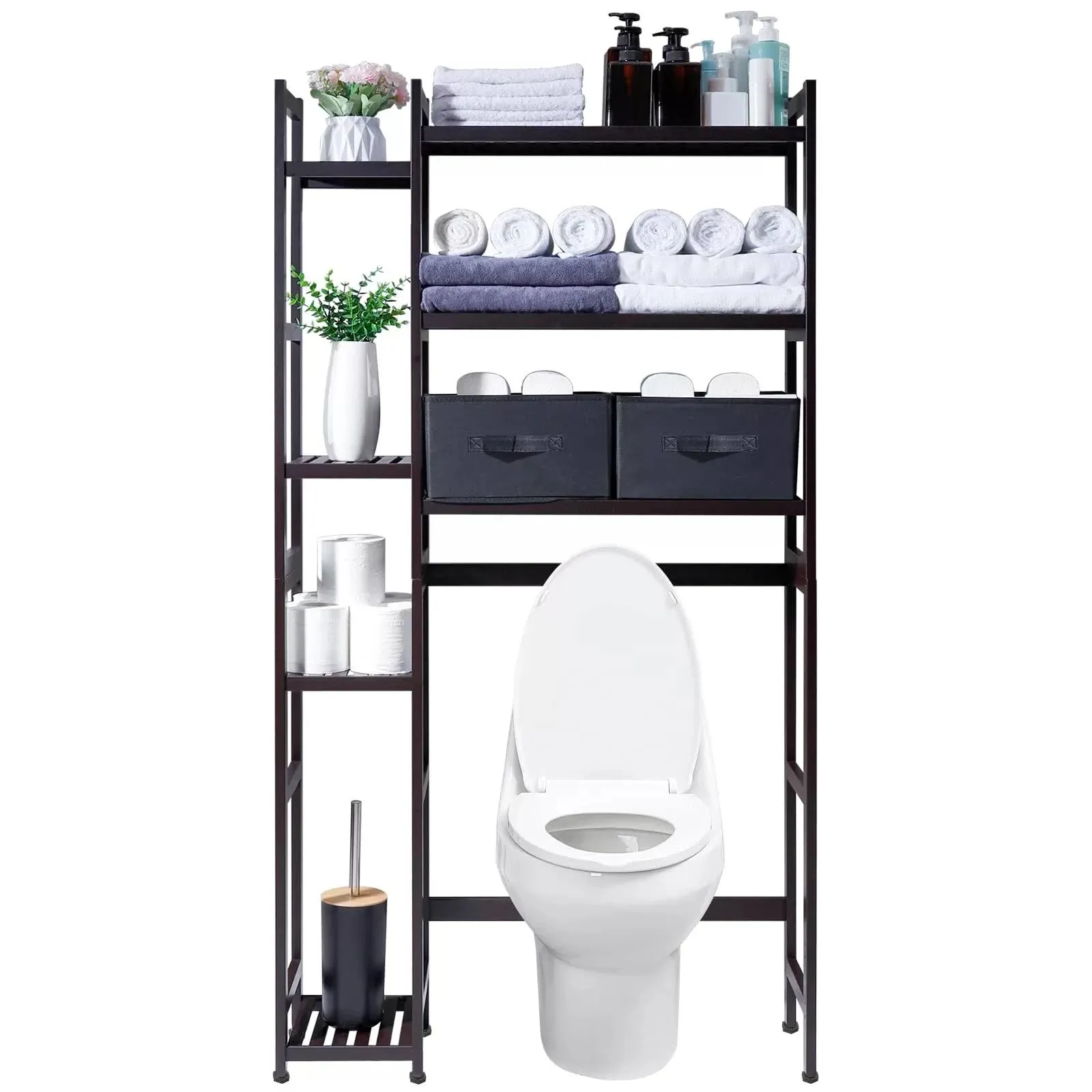 Homde Over The Toilet Storage with Basket 9.17&#034;D x 31.1&#034;W x 65.35&#034;H, Brown 