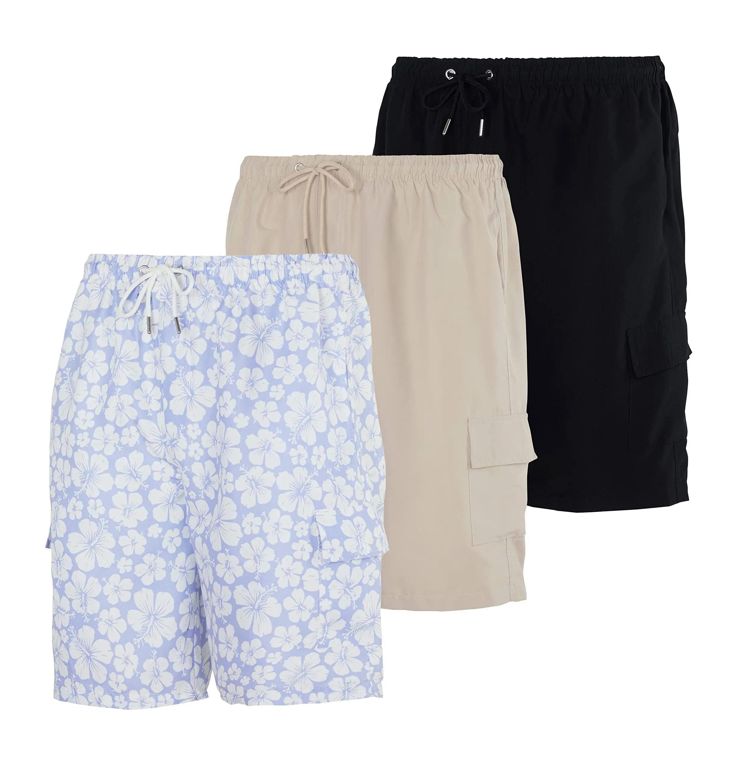 Real Essentials 3 Pack: Men's Swim Trunks with Cargo Pockets & Mesh Lining (Available in Big & Tall)