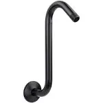 Shower Head Extension Arm with Flange,10.5 Inch High-Rise Curved S Shaped Design, Stainless Steel, Standard 1/2" Connection, Black Finish