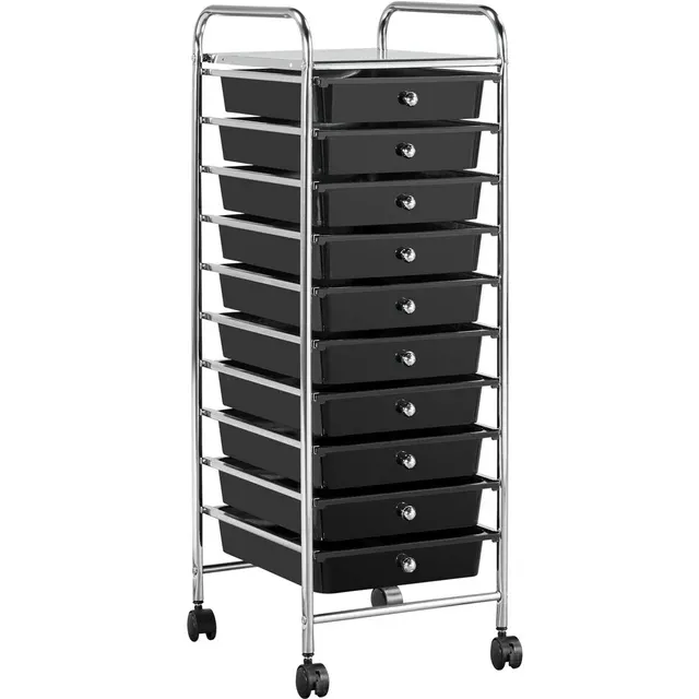 10 Drawer Rolling Storage Cart Home Office Organizer Cart with Wheels, Black