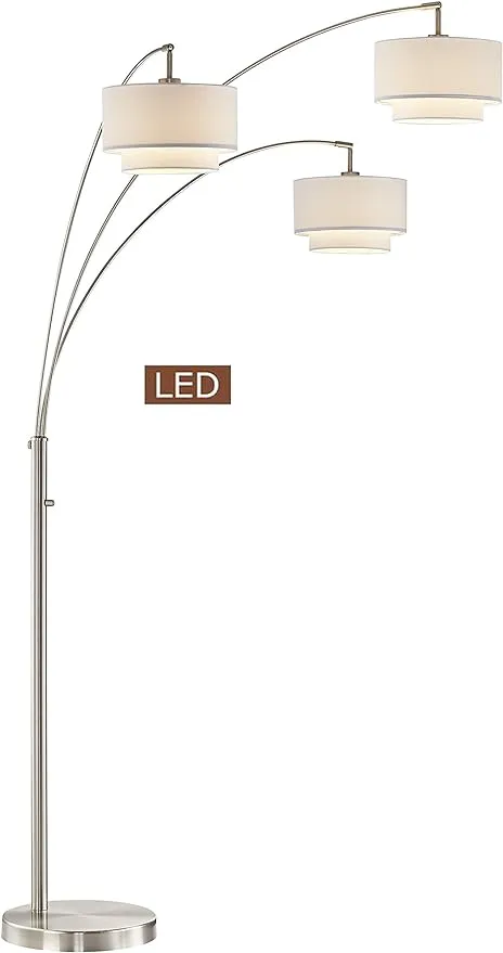 Artiva USA Lumiere III 80" Double Shade LED Arched Floor lamp with Dimmer, Satin Nickel