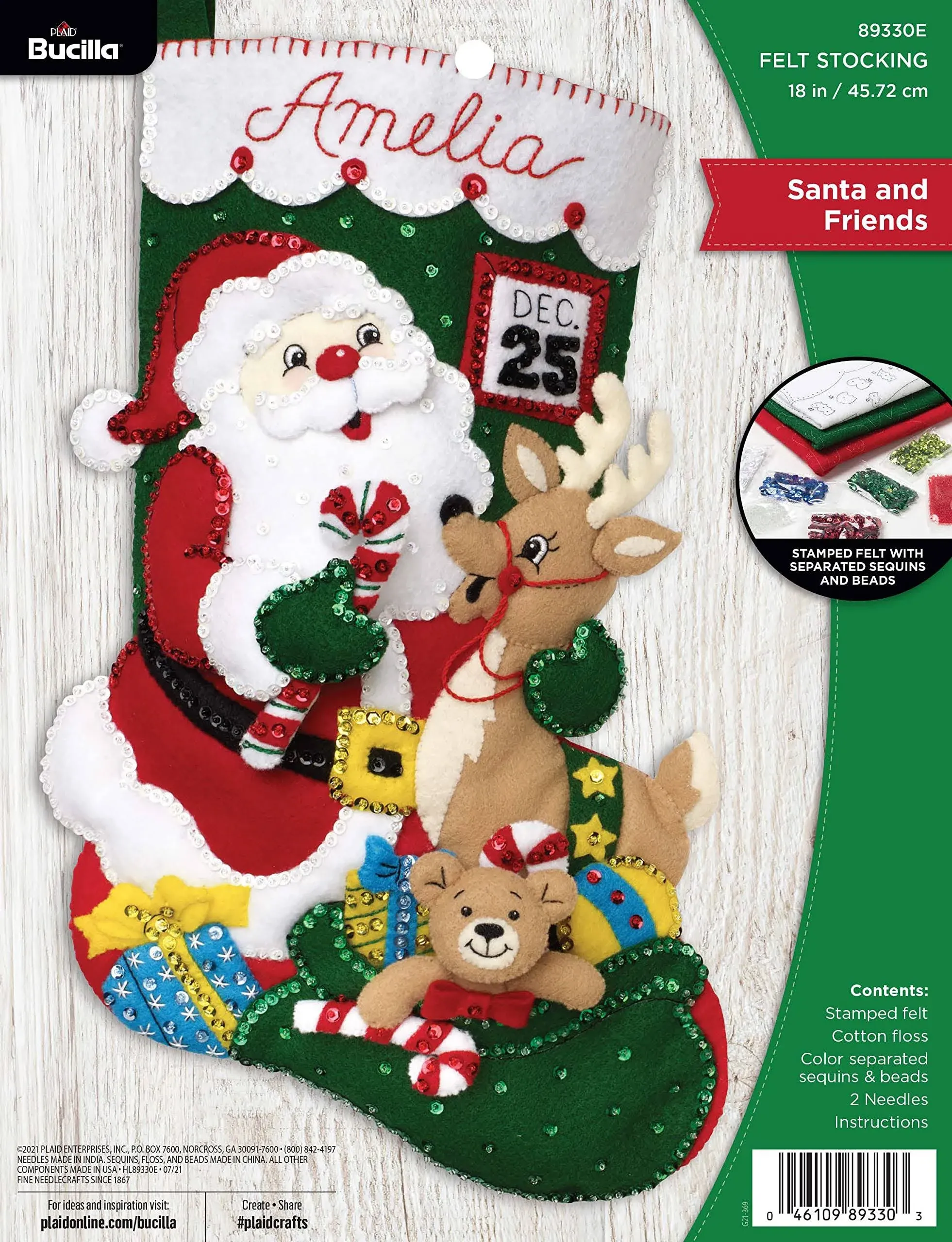 Bucilla Felt Stocking Applique Kit Santa and Friends