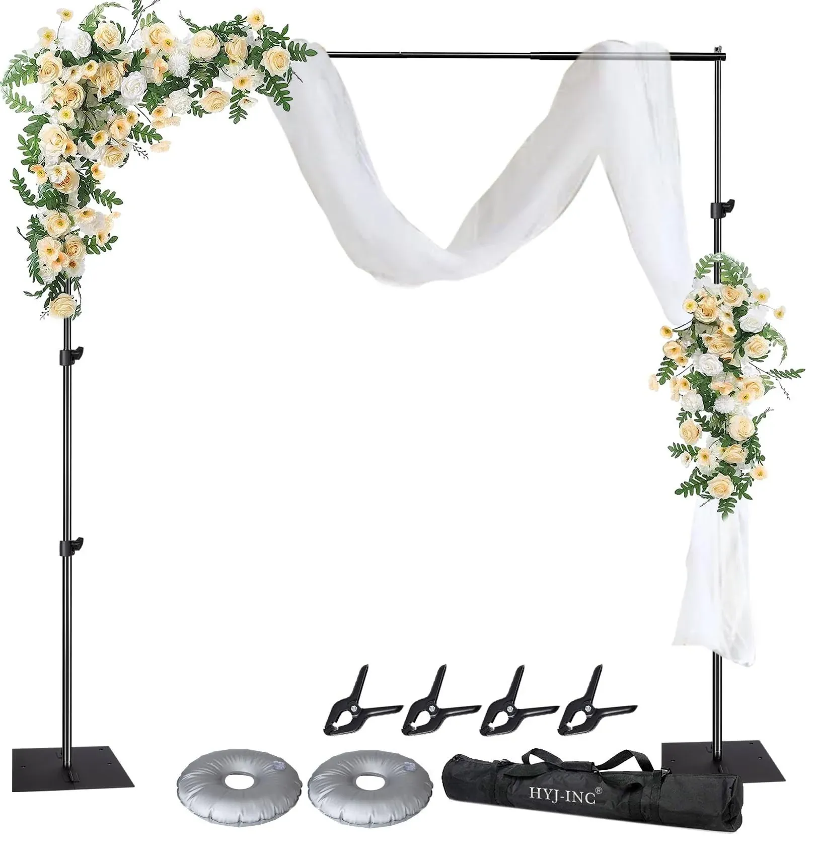 Pipe and Drape Photography Backdrop Stand Kit Adjustable Photo Background Stand 10ft x 8.5ft with Metal Base for Parties Weddings Birthday Party Events Photo Booth with 4 Clamps,Carrying Bag.