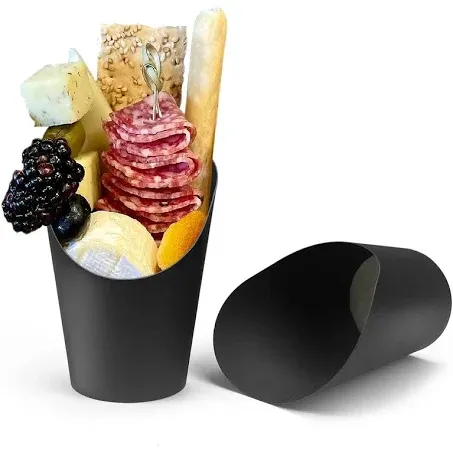 CAMKYDE 50 Pcs French Fries Holder, 14oz Disposable Paper French Fry Cups Charcuterie Cups for all Occasions (14oz, Black)