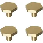 1-1/10&#034; Solid Brass Knobs Shoe Cabinets Knob and Pulls Brushed Gold Hexagon H...