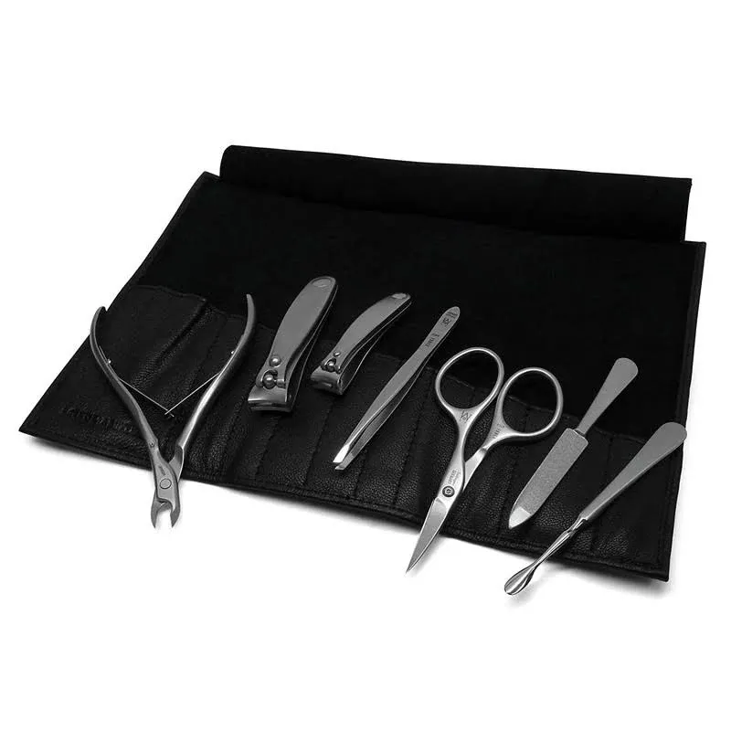 GERMANIKURE 8pc Manicure Set in Leather Case - Finox Stainless Steel Tools Handmade in Solingen Germany Professional Nail and Cuticle Care