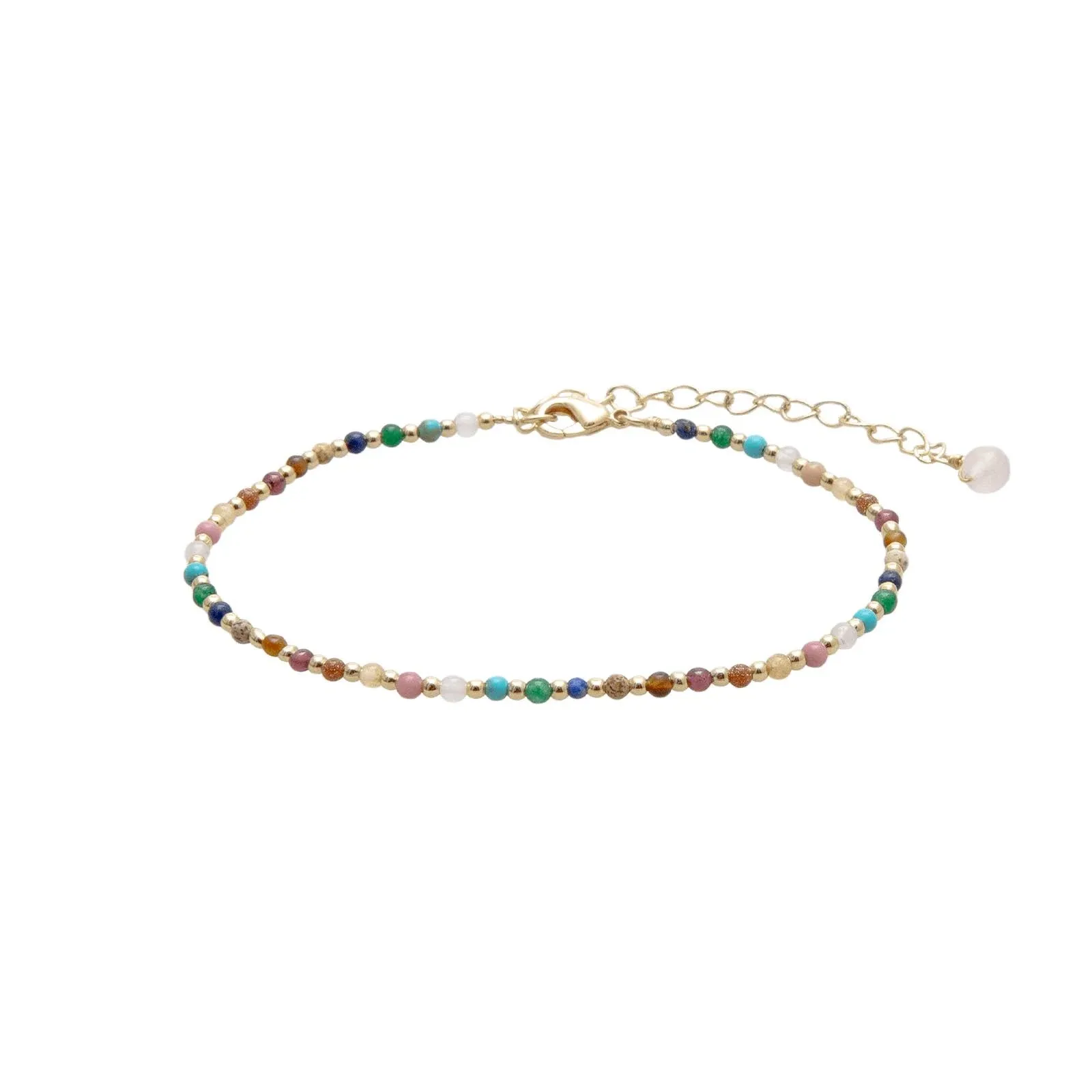 Lotus and Luna 2MM Master Healer Energy Chakra Healing Dainty Anklet Bracelet with Real Stones Jade, Pearl, Rose Quartz, Amethyst, Moonstone