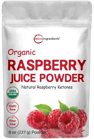 Organic Raspberry Juice Powder, 8oz | 100% Natural Fruit Powder | Freeze-Dried Raspberries Source | No Sugar & Additives | Great Flavor for Drinks, Smoothie, & Beverages | Non-GMO & Vegan Friendly