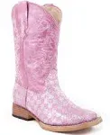 Roper Kids Boots Bling Square Toe Pink Checkerboard Glitter Style 09-018-1901-0028