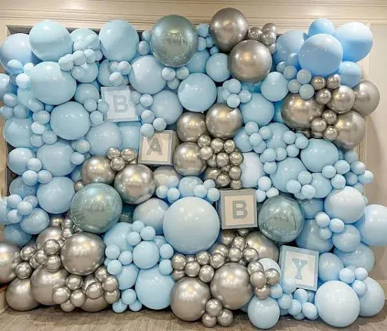 Pinbra Pastel Blue Balloon Garland Kit - Double Stuffed Light Blue Balloons Different Sizes 18/12/5 inch Baby Blue Balloon Arch for Bab