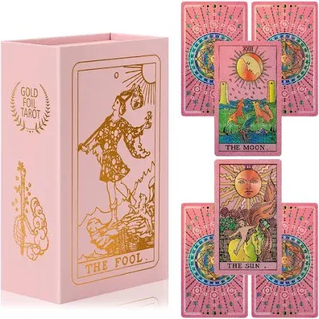 Tarot Cards Pink Tarot Cards with Guide Book Waterproof and Wrinkle Resistant Tarot Gold Foil Tarot Cards for Beginners Pink Tarot Deck Tarot Cards with Meanings on Them Gold Tarot Cards