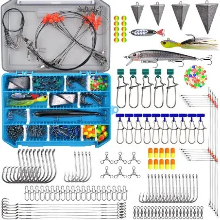 Surf Fishing Tackle Kit Ocean Saltwater Fishing Lures Surf Fishing Gear Fish Finder Rigs Pompano Rig Pyramid Sinker Weight Fishing Hooks Swivels Various Accessories