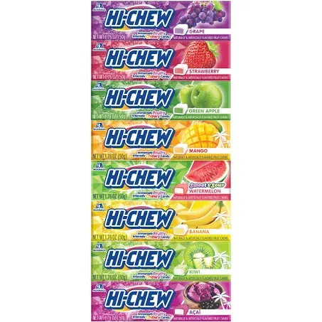 HI-CHEW Variety - Box of 8 Sticks, 1.76oz ea | 8 Flavors and Brand Sticker Included | Unique Fun Soft & Chewy Taffy Candy | Immensely Juicy Fruit Flavors