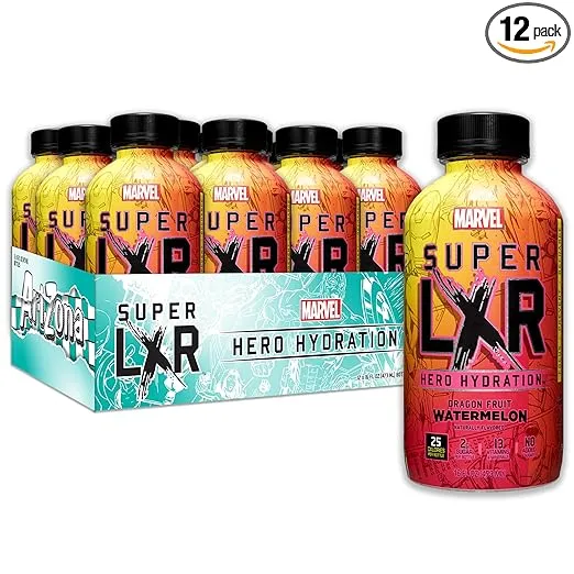 AriZona x Marvel Super LXR Hero Hydration - Dragon Fruit Watermelon - 16oz (Pack of 12) – Low Sugar Sports Drink, Perfect for Athletes - Thirst Quencher