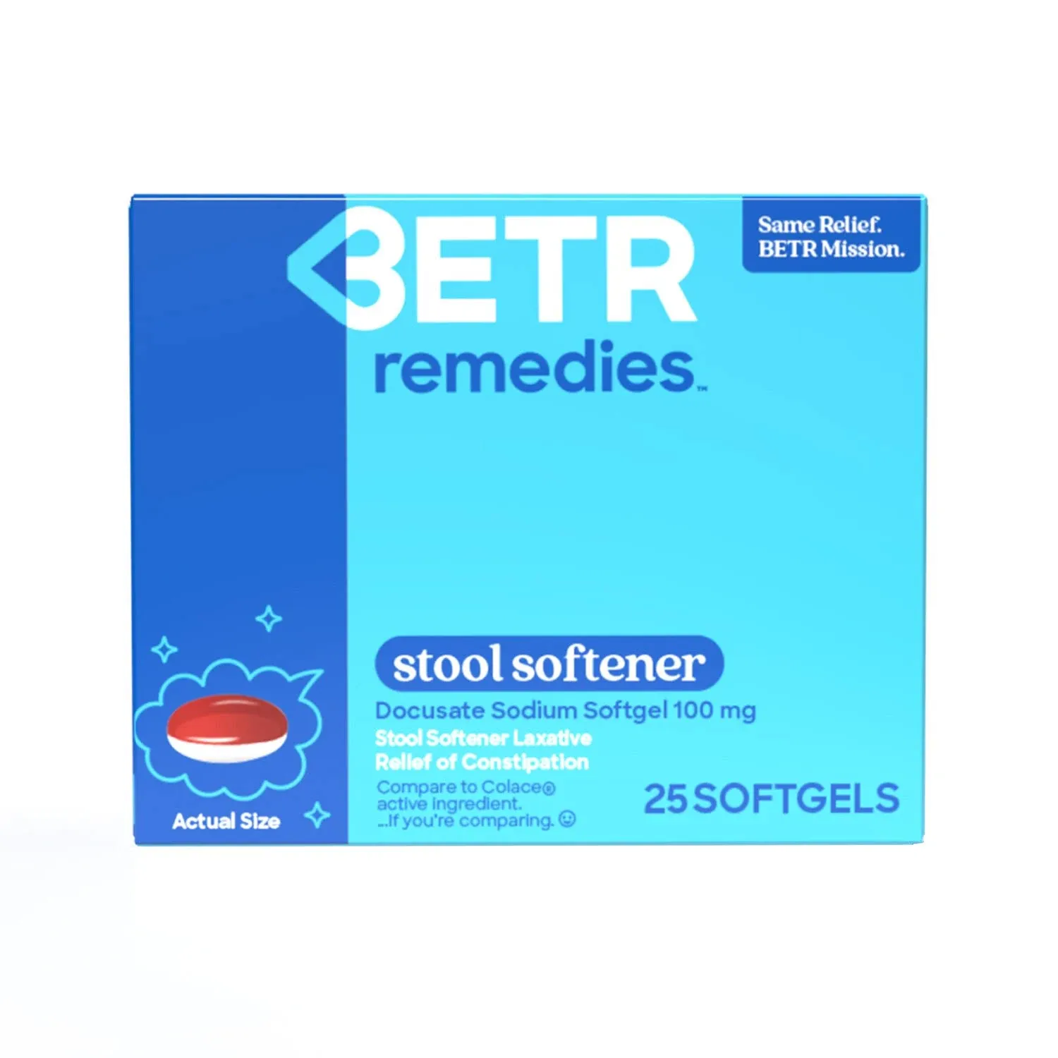 Betr Remedies Stool Softener Docusate Sodium 100mg 25 Softgels