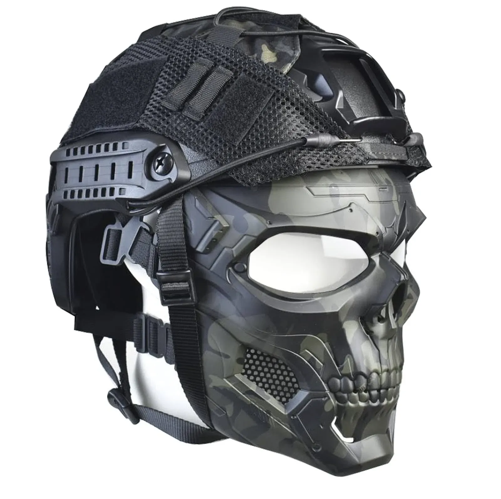 JFFCESTORE Tactical Mask Protective Full Face Clear Goggle Skull Mask Dual Mode Wearing Design Adjustable Strap