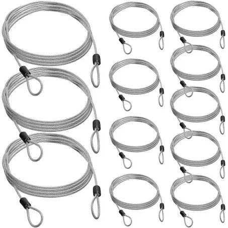 12 Pack Security Cable Luggage Lock Cable with Loops 4ft 3mm Braided Steel Coated Flex Bike Cable Wire Double Loop Anti Theft Cable Safety Cable for U Lock, Padlock and Disc Lock