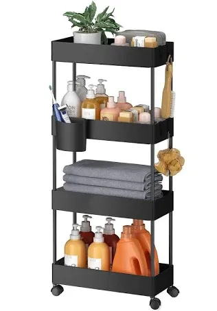 Pipishell Slim Storage Cart with Wheels, Bathroom Cart Organizer Bathroom Storage Small, Rolling Cart for Bathroom, Laundry Room, Kitchen, Narrow Space, Black PIUC05