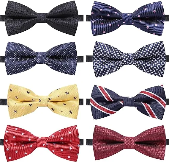 AUSKY 8 Packs Elegant Adjustable Pre-Tied Bow Ties for Men Boys (Mixed Color)