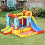 Outsunny 4-in-1 Kids Inflatable Bounce House Jumping Castle with 2 Slides, Climbing Wall, Trampoline & Water Pool Area