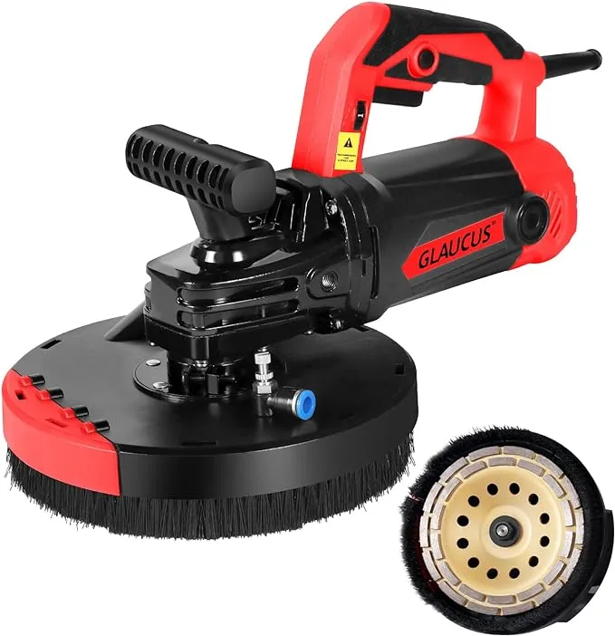 GLAUCUS® 7-Inch Concrete Surface Grinder, Angle Grinder Kit with Dust Shroud, 2200W Motor,Auxiliary Handle, Diamond Wheel, 90° No-Dead-Angle Sanding for Floor, Wall, and Ceiling