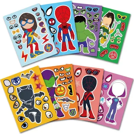 24 Sheets Spidey & Friends Stickers for Kids - Make a Face Crafts Sticker Sheets with Assorted Designs - Ideal for Birthday Party Favors, School Rewards, Learning Activities, and Toy Gifts