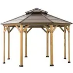 Sunjoy 13 ft. x 13 ft. Cedar Framed Octagon Gazebo with Brown Steel 2-Tier Hardtop Roof