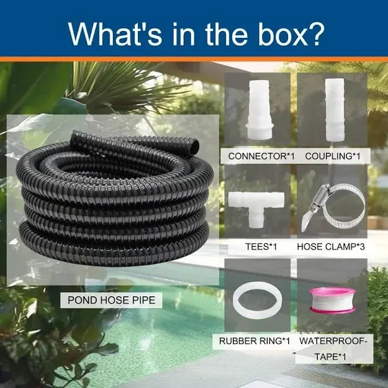 0.75 Inch Pond Tubing, 3/4" ID Corrugated Water Pipe, 20 Feet Length Flexible PVC Hose Pipe with Pipe Fittings, Aquarium, Pond Waterfall, Garden Pond Pump Drainage Tube Black