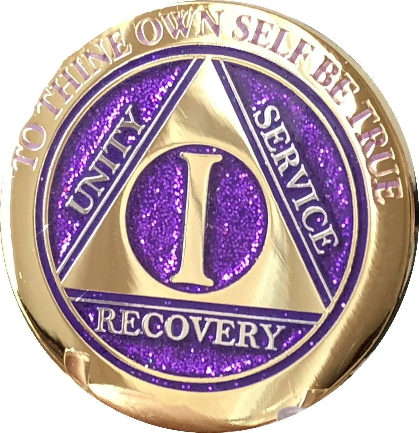 1 Year Elegant Glitter Purple Gold Silver Bi-Plated AA Medallion Chip