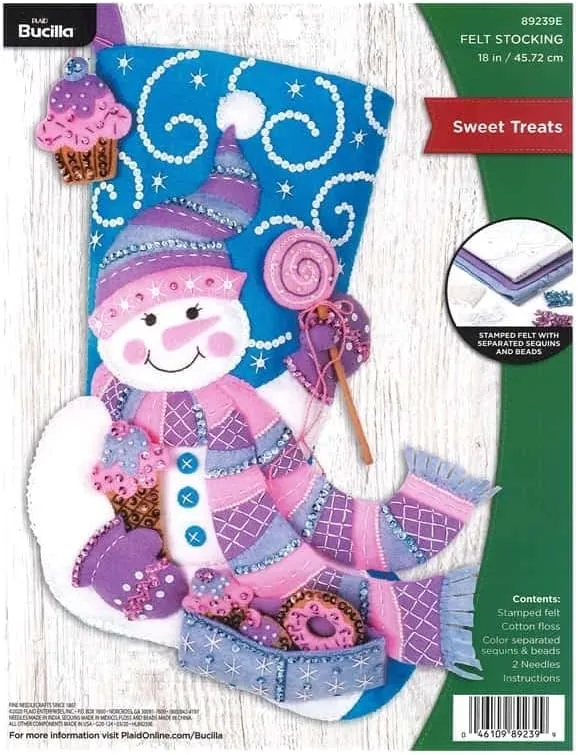 Bucilla 89239E Felt Applique Christmas Stocking Kit, 18", Sweet Treats