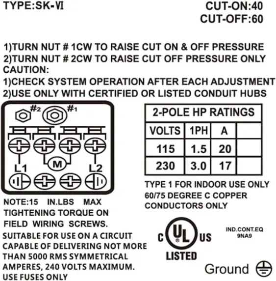 Solimeta Adjustable Air-Pump Pressure Switch 1/4" NPT Female, 40/60 psi Pressure Setting, Pressure Switch for Water Pump, Well Pressure Switch, Pump Pressure Switch